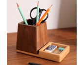 Exquisite Pure Wood Office Organize Storage Pen Holder