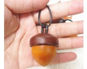 Acorn-Shaped Genuine Leather Keychain Key Ring