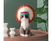 Amusing Native American Style Cat Sculpture Figurine