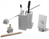 Concrete Pen Holder with 3 Cubes Desk Organizer