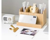 Bamboo Desk Organizer And Pencil Paper Clips Cell Phone Holder And Organizer