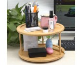 Bamboo Desk Organizer, Desktop Caddy with Swivel Base