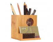 Bamboo Desktop Office Supplies Organizer Pencil Pens Business Card Holder 