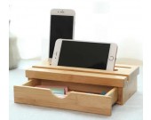 Bamboo Drawer Organizer With Smartphones Tablets Holder 