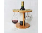 Bamboo  Single Wine Bottle Rack, 6 Glass Stemware Storage Display Stand