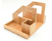 Bamboo Wood Desk Organizer Desktop Bookshelf Pen Holder Accessories Storage Caddy