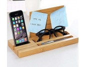 Bamboo Wood Office Desk Organizer Mobile Phone Stand 
