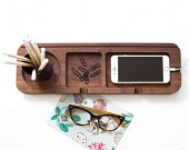 Black Walnut Wooden Multi-Function Desktop Organizer