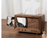 Black Walnut TV Shaped Tissue Box,With Phone Holder