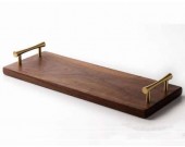 Black Walnut Wooden Serving Tray With Handles