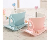 Ceramic Heart-Shaped Coffee Mug with Saucer 