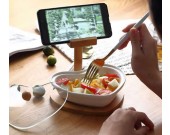 Ceramic Lazy Seeds Snacks fruit Plate With Bamboo Mobile phone holder 