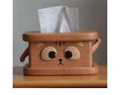 Cute Big Eyes Cat Wooden Tissue Box, Home Office Decoration