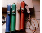 Cylinder Shaped Leather Single Pen ProtectiveCase with Neck Strap  