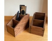 Desktop Pen Holder, 3 Grid Storage Boxes, Black Walnut Wood