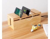 Desktop Wooden Power Outlet Organize Storage Box Wood Phone Holder