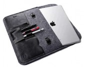 Gray Felt Case Leather Front Bag Magnetic Button Sleeve for Apple 12"MacBook /13.3" MacBook Pro 