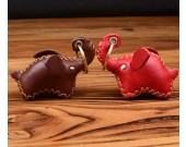 Handmade Genuine Leather Elephant Style Keychain Key Ring, 2 Piece Set