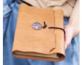 Handmade Genuine Leather Refillable  Binder Diary Travel Journal Notebook,Apricot & Brown