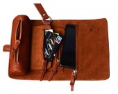 Handmade Leather Wallet Roll Up Case Pencil Pen Case Hoder Phone Bag