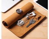 Leather Roll Up Style Cable Travel Organizer  For Cable Earphone Charger 