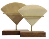 Modern Brass Coffee Filter Holder With Wooden Base