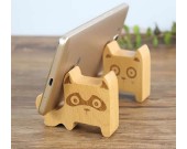 4pcs Natural Wooden Mobile Phone Holder Universal Dock With Dog Face for Android Smartphone, Iphone Mobile Phone,Accessories Desk