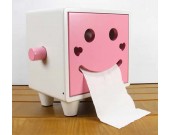 Wooden Smiley Face Tissue Box,Pink