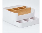 Plastic & Bamboo  Office Wooden Desk Organizer  Desktop Makeup Organizer 