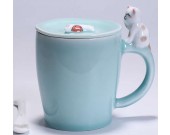 Porcelain Coffee Mug with Cat On Handle