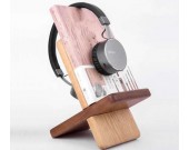 Portable Wooden Tablet Stand Mobile Phone Holder Headphone Hanger 