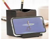 Retro Office Wooden Square Pen Holder With Phone Holder