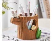 Rabbit Bird Tree Stump Pen Holder