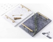 Rectangular Marble Tabletop Tray With Metal  Handle