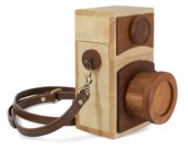 Retro Wooden Camera Small Crossbody Cell Phone Purse Wallet With Shoulder Strap