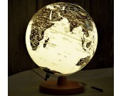 Rotating LED World Globe Map Table Lamp with Wood Base, 25cm Diameter