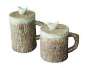 Tree Bark Ceramic Coffee Mug with Bird On Lid