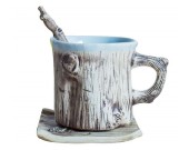 Tree Bark Ceramic Coffee Mug With Saucer
