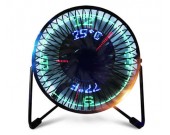 USB Portable Desktop LED Clock Fan  With Real Time and Temperature Display 