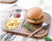 Wood Cutting Board  & Stainless  Dessert Serving Tray