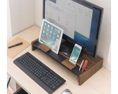 Wood&Metal Monitor Riser with Storage Organizer Office Computer Desk Tablet  Cellphone iPad  Stand