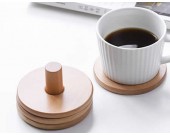 Wood Round Coaster Set of 6 with Holder