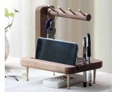 Black Walnut Wooden Key Rack Desk Organizer  Pen Pencil Holder Phone Stand Holder