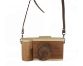 Handmade Wooden Camera Small Crossbody Cell Phone Purse Wallet With Shoulder Strap