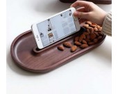 Wooden Dessert Tray Cookie Snack Nut Serving Dish  with Cellphone Holder 