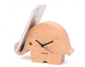 Wooden Elephant Desk Clock With Cell phone Stand