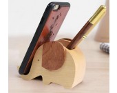 Wooden Elephant Shape Pen Cup/Pen Holder Desk Organizer with Cell Phone Stand