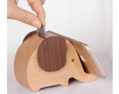 Wooden Elephant Shaped Piggy Bank Cell Phone Stand 