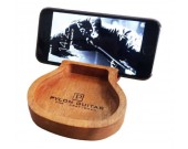 Wooden Guitar Shaped Cell Phone Stand Holder With Storage Tray