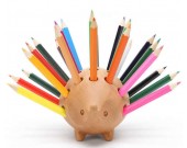 Wooden Hedgehog Pen Pencil Holder Desk Organizer